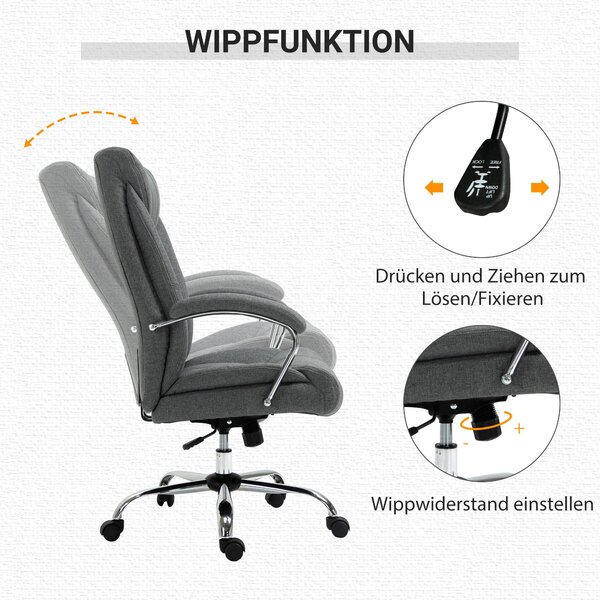Vinsetto kancelářská židle s houpací funkcí - ergonomická židle s polstrovanými opěrkami a opěrkou hlavy, výškově nastavitelná, otočná židle s opěradl