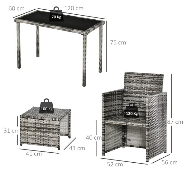 Outsunny Poly Rattan Sedací Skupina Jídelní Set do Zahrady 5 ks s Polštáři, Šedá | Aosom