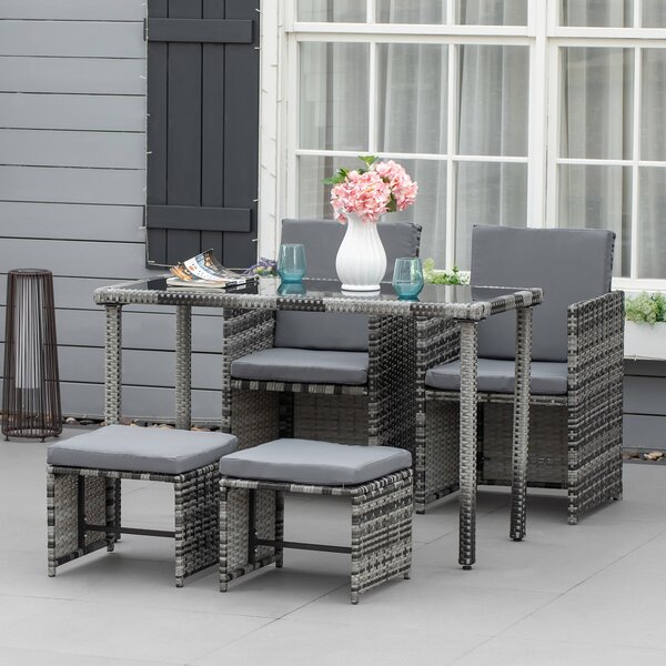 Outsunny Poly Rattan Sedací Skupina Jídelní Set do Zahrady 5 ks s Polštáři, Šedá | Aosom