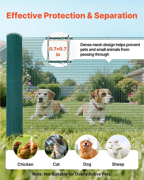 SucceBuy ohradní plot 15 x 0,9 m z PE, flexibilní plot s dvojitými špičatými sloupky a napínacími lany, vhodný pro psy, slepice, rostliny a venkovní prostory, jako jsou zahrady nebo kempy
