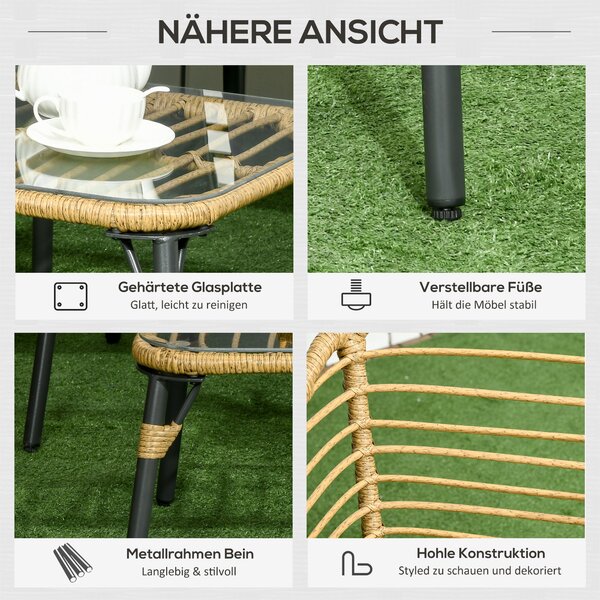 Outsunny Sada zahradního nábytku 4 ks, Ratanová sedací souprava s polstry, Sada s 3 křesly a 1 konferenčním stolkem, Balkonový nábytek v boho stylu pr