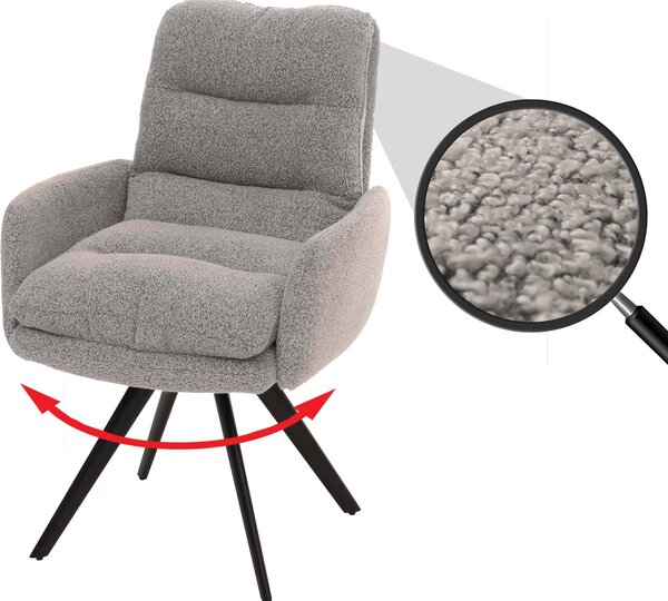 Jídelní židle HWC-G66, kuchyňská židle židle, otočná automatická poloha látka/textil bouclé MVG světle šedá, s područkou