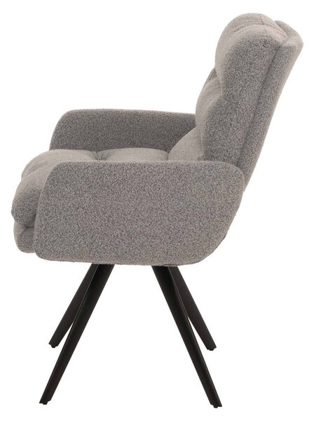 Jídelní židle HWC-G66, kuchyňská židle židle, otočná automatická poloha látka/textil bouclé MVG světle šedá, s područkou