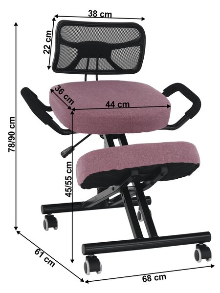 KONDELA Ergonomická klekačka, růžová/černá, RUFUS