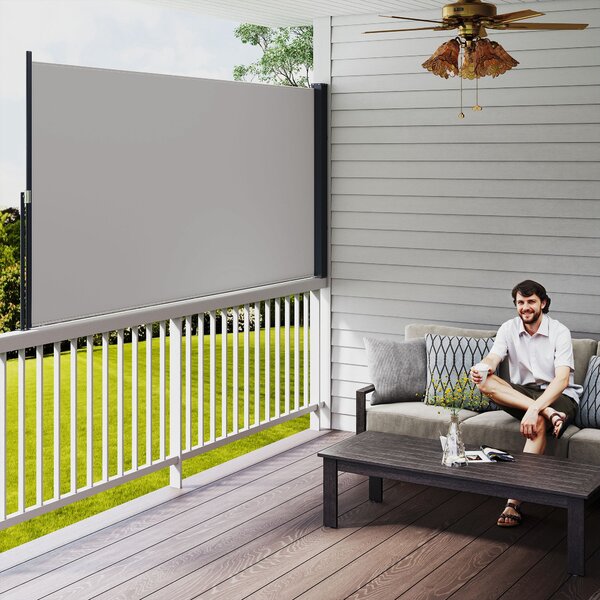 Útulný boční markýza Outsunny s možností tažení pro balkon, terasu a zahradu, šedá, 300 x 140 cm | Aosom