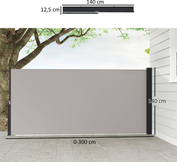 Útulný boční markýza Outsunny s možností tažení pro balkon, terasu a zahradu, šedá, 300 x 140 cm | Aosom