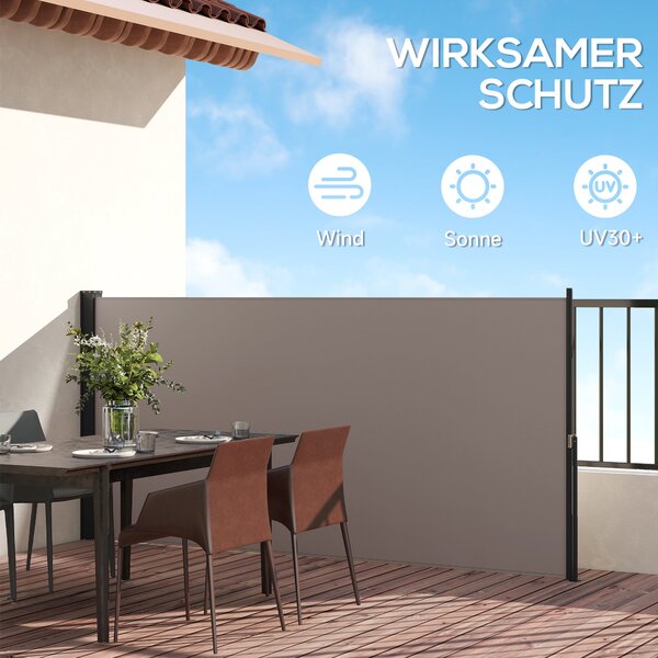 Útulný boční markýza Outsunny s možností tažení pro balkon, terasu a zahradu, šedá, 300 x 140 cm | Aosom