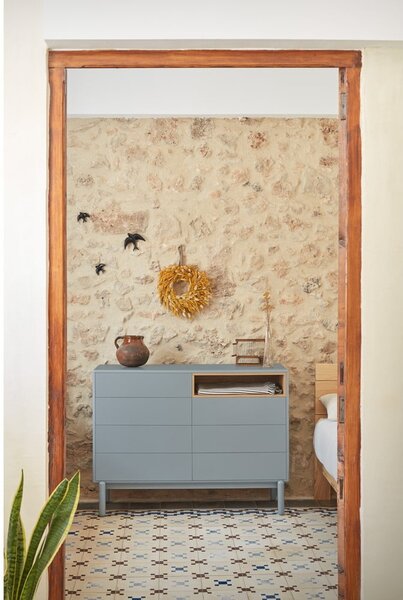Modro-šedá nízká komoda 120x90 cm Corvo – Teulat