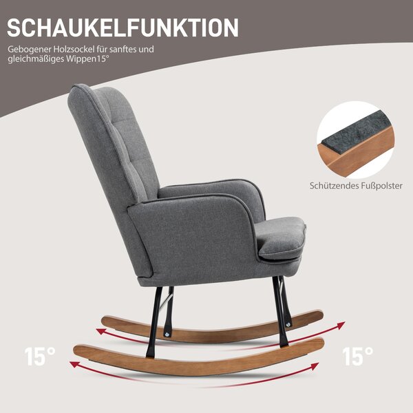 HOMCOM houpací křeslo s podnožkou, potah se vzhledem lnu, buková podnož, nosnost 130 kg – tmavě šedé | Aosom