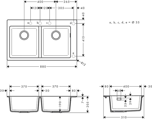 Hansgrohe S 51 granitový dřez 86x49 cm černá 43316170