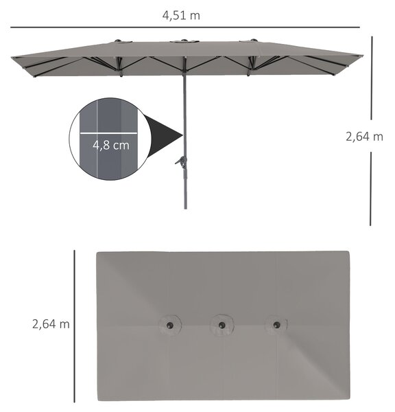 Outsunny Dvousedlový Slunečník s Kličkou 451 x 264 cm, UV Ochrana 50+, windproof Zahradní Slunečník, Balkonový Slunečník, Hliníkový Trhací Slunečník p