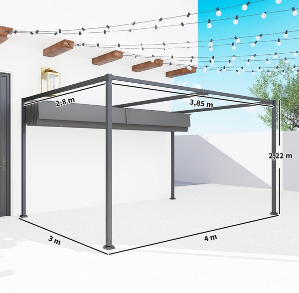 Outsunny Pergola 4x3m Zahradní Pavilon, Ocelová Sluneční Markýza, Zahradní Pavilon s Nastavitelnou Střechou, Volně stojící, Slunečník pro Terasu a Zah