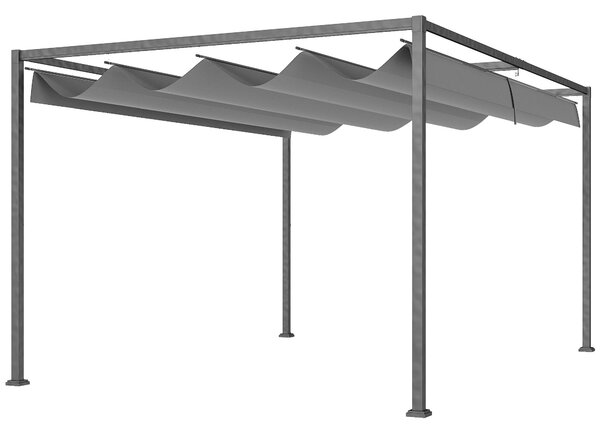 Outsunny Pergola 4x3m Zahradní Pavilon, Ocelová Sluneční Markýza, Zahradní Pavilon s Nastavitelnou Střechou, Volně stojící, Slunečník pro Terasu a Zah