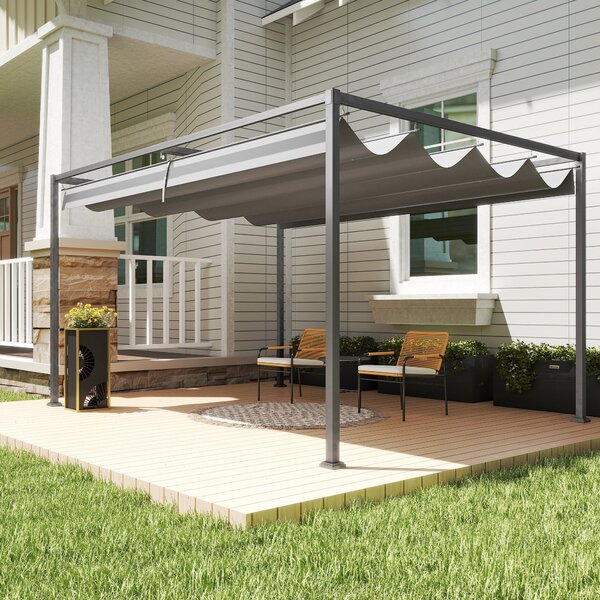 Outsunny Pergola 4x3m Zahradní Pavilon, Ocelová Sluneční Markýza, Zahradní Pavilon s Nastavitelnou Střechou, Volně stojící, Slunečník pro Terasu a Zah