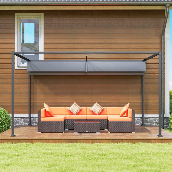 Outsunny Pergola 4x3m Zahradní Pavilon, Ocelová Sluneční Markýza, Zahradní Pavilon s Nastavitelnou Střechou, Volně stojící, Slunečník pro Terasu a Zah