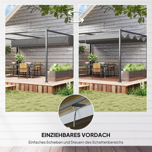 Outsunny Pergola 4x3m Zahradní Pavilon, Ocelová Sluneční Markýza, Zahradní Pavilon s Nastavitelnou Střechou, Volně stojící, Slunečník pro Terasu a Zah