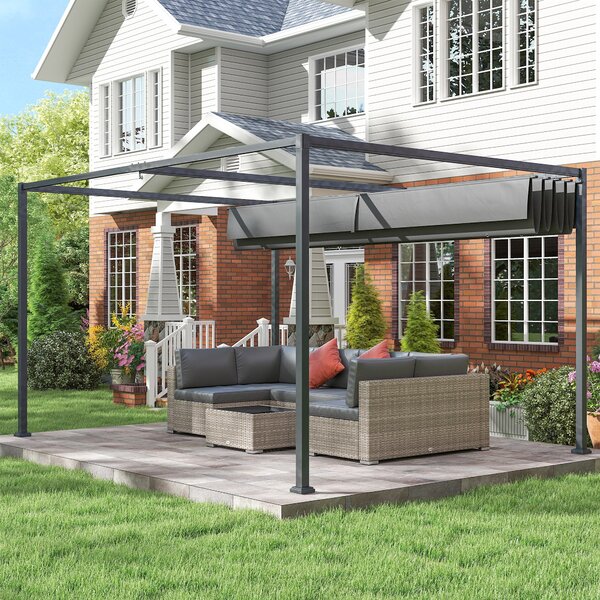 Outsunny Pergola 4x3m Zahradní Pavilon, Ocelová Sluneční Markýza, Zahradní Pavilon s Nastavitelnou Střechou, Volně stojící, Slunečník pro Terasu a Zah