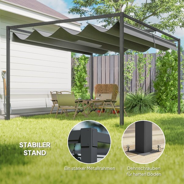 Outsunny Pergola 4x3m Zahradní Pavilon, Ocelová Sluneční Markýza, Zahradní Pavilon s Nastavitelnou Střechou, Volně stojící, Slunečník pro Terasu a Zah