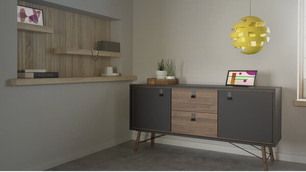 Černá komoda v dekoru ořechu 150x72x40 cm Ry – Tvilum