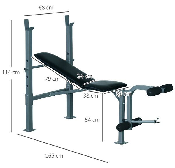 HOMCOM Multifunkční tréninková lavička - silový stroj s náklonem, fitness stanice, tréninkové vybavení, ocel 165 x 68 x 114 cm | Aosom