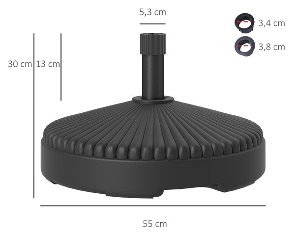 Outsunny Naplnitelný Podstavec na Slunečník do 28 kg, Kulatý Držák na Slunečník, Zátěž na Slunečník, Podstavec pro Slunečník Ø34/38 mm, pro Balkon, Te
