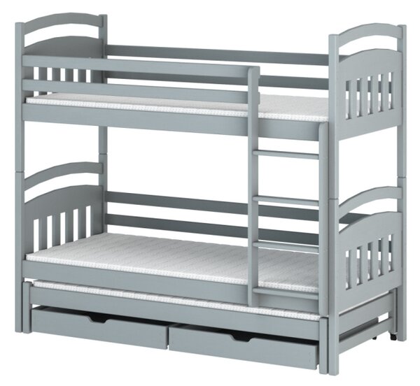 Patrová postel se šuplíky a přistýlkou ABAYOMI - 80x180, šedá