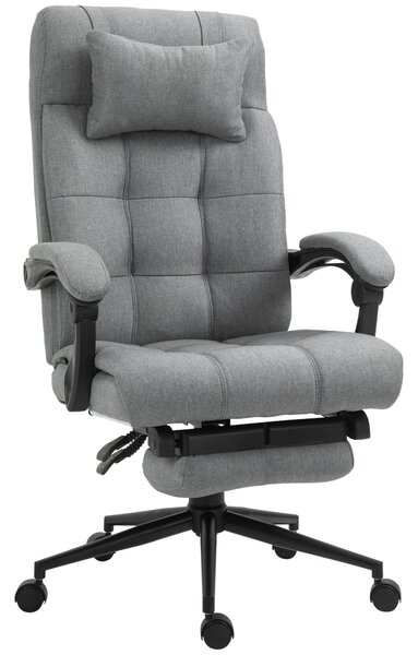 Ergonomická kancelářská židle Vinsetto s funkcí sklonu, opěrkou hlavy, područky a výškově nastavitelným otočným křeslem s podnožkou ve vzhledu lnu, sv