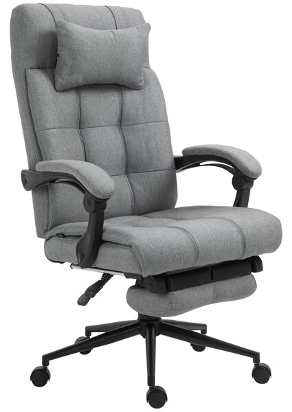 Ergonomická kancelářská židle Vinsetto s funkcí sklonu, opěrkou hlavy, područky a výškově nastavitelným otočným křeslem s podnožkou ve vzhledu lnu, sv