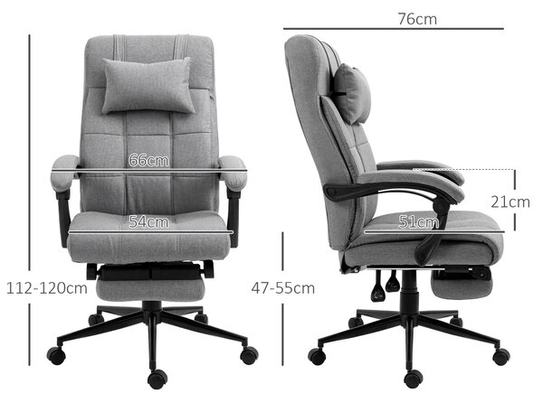 Ergonomická kancelářská židle Vinsetto s funkcí sklonu, opěrkou hlavy, područky a výškově nastavitelným otočným křeslem s podnožkou ve vzhledu lnu, sv