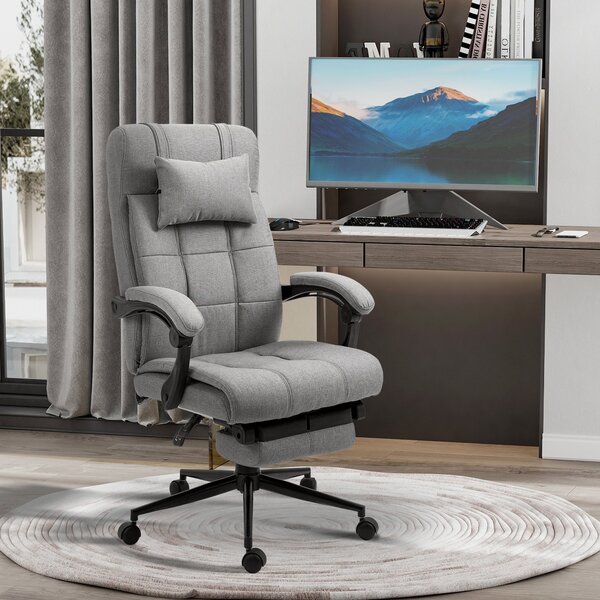 Ergonomická kancelářská židle Vinsetto s funkcí sklonu, opěrkou hlavy, područky a výškově nastavitelným otočným křeslem s podnožkou ve vzhledu lnu, sv
