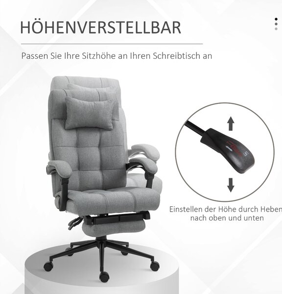 Ergonomická kancelářská židle Vinsetto s funkcí sklonu, opěrkou hlavy, područky a výškově nastavitelným otočným křeslem s podnožkou ve vzhledu lnu, sv