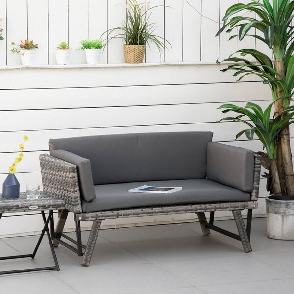 Outsunny Poly Rattan Zahradní Pohovka pro 2 Personen - Exteriérový Nábytek s Křesly a Sklopnými Opěrkami v Ocelově Šedé 129 x 63 x 67 cm | Aosom