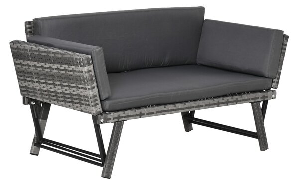 Outsunny Poly Rattan Zahradní Pohovka pro 2 Personen - Exteriérový Nábytek s Křesly a Sklopnými Opěrkami v Ocelově Šedé 129 x 63 x 67 cm | Aosom