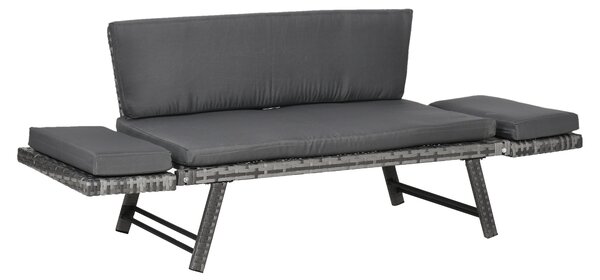 Outsunny Poly Rattan Zahradní Pohovka pro 2 Personen - Exteriérový Nábytek s Křesly a Sklopnými Opěrkami v Ocelově Šedé 129 x 63 x 67 cm | Aosom