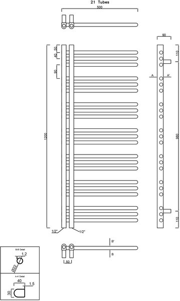 Sapho Dorlion koupelnový radiátor designově 120x50 cm černá 1130-21