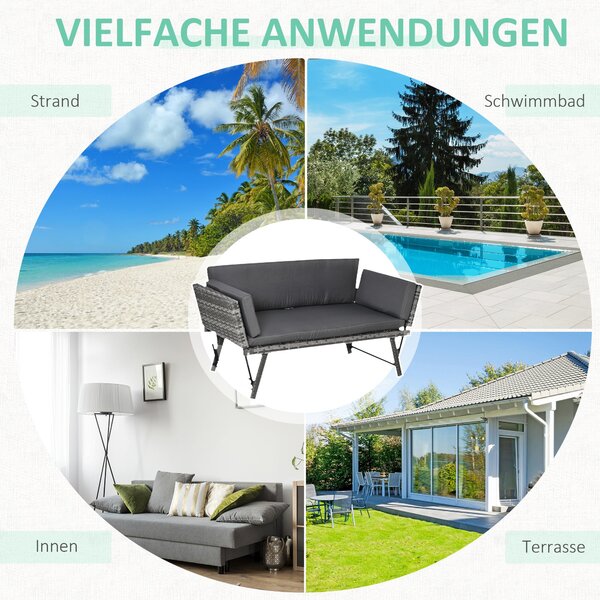 Outsunny Poly Rattan Zahradní Pohovka pro 2 Personen - Exteriérový Nábytek s Křesly a Sklopnými Opěrkami v Ocelově Šedé 129 x 63 x 67 cm | Aosom