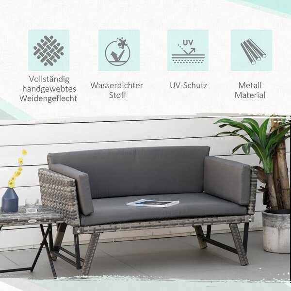 Outsunny Poly Rattan Zahradní Pohovka pro 2 Personen - Exteriérový Nábytek s Křesly a Sklopnými Opěrkami v Ocelově Šedé 129 x 63 x 67 cm | Aosom