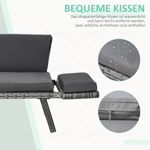 Outsunny Poly Rattan Zahradní Pohovka pro 2 Personen - Exteriérový Nábytek s Křesly a Sklopnými Opěrkami v Ocelově Šedé 129 x 63 x 67 cm | Aosom