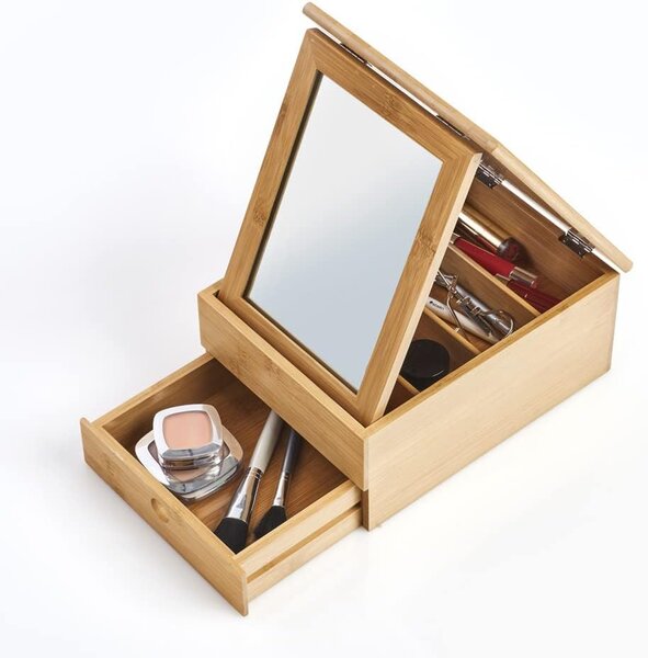 Zeller Present Bambusový kosmetický organizér, box se šuplíkem, přihrádkami, se zrcadlem Z18872