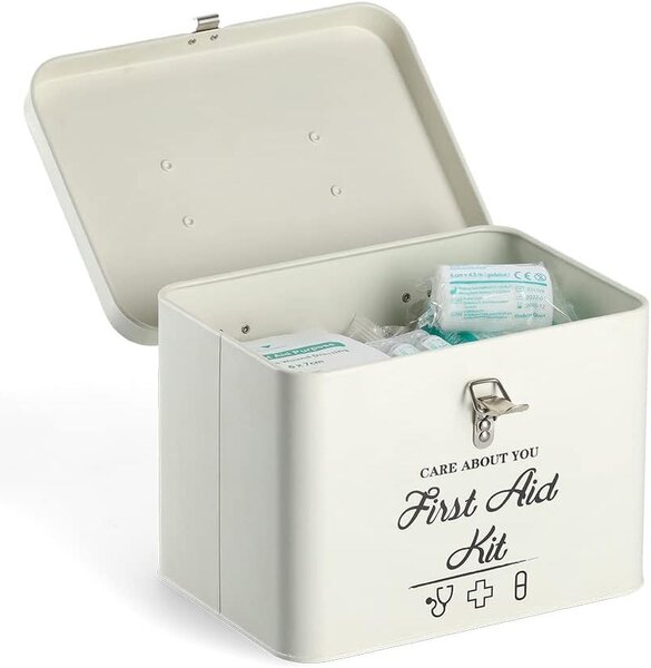 Zeller Present Plechová lékarnička, úložný box na léky, bílá FIRST AID KIT