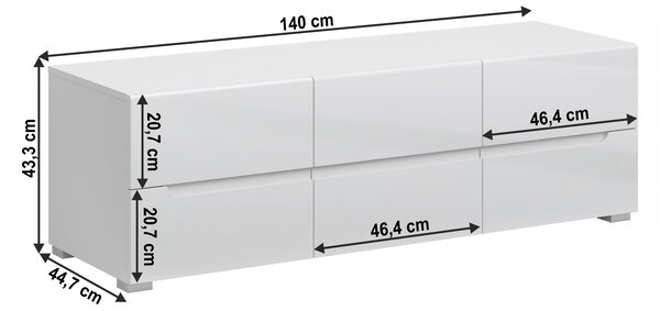 KONDELA RTV stolek 6S/140, bílá/bílý extra vysoký lesk HG, JOLK