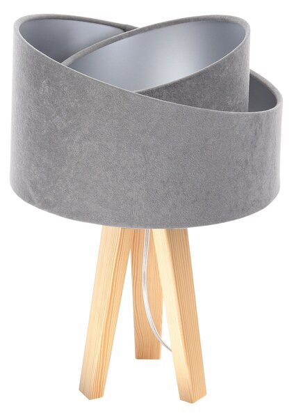 BPS koncept Stolní lampa GALAXY šedá, 1xE27, v. 45 cm Barva: Stříbrná, Barva základny: Naturální dřevo, Vnitřní barva: Šedá