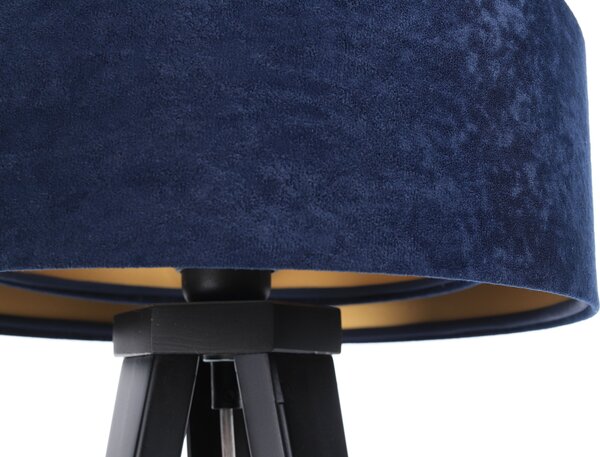 BPS koncept Stolní lampa GALAXY modrá, 1xE27, v. 45 cm Barva: Zlatá, Barva základny: Naturální dřevo