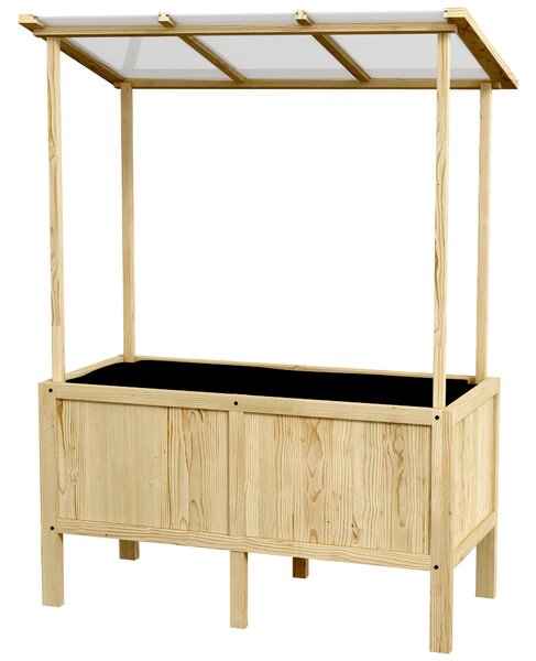 Dřevěný vyvýšený záhon Outsunny, skleník s poklopem, květináč s fleecem, květinová postel pro bylinky do zahrady a na balkon, 110 x 60 x 152 cm, příro