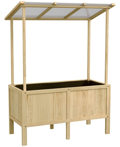 Dřevěný vyvýšený záhon Outsunny, skleník s poklopem, květináč s fleecem, květinová postel pro bylinky do zahrady a na balkon, 110 x 60 x 152 cm, příro