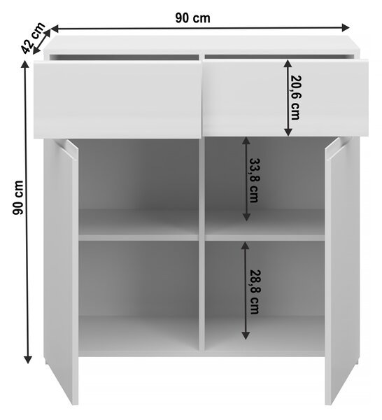 KONDELA Komoda 2D2S, bílá/bílý extra vysoký lesk HG, JOLK