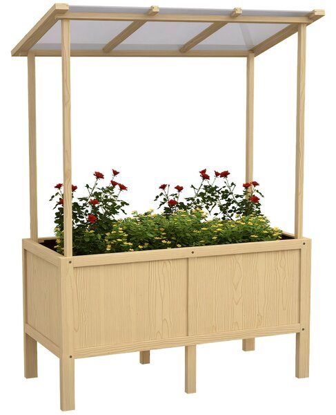 Dřevěný vyvýšený záhon Outsunny, skleník s poklopem, květináč s fleecem, květinová postel pro bylinky do zahrady a na balkon, 110 x 60 x 152 cm, příro