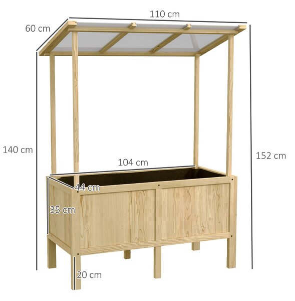 Dřevěný vyvýšený záhon Outsunny, skleník s poklopem, květináč s fleecem, květinová postel pro bylinky do zahrady a na balkon, 110 x 60 x 152 cm, příro