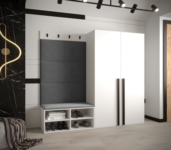 Předsíňový nábytek s čalouněnými panely HARRISON - bílý, šedé panely