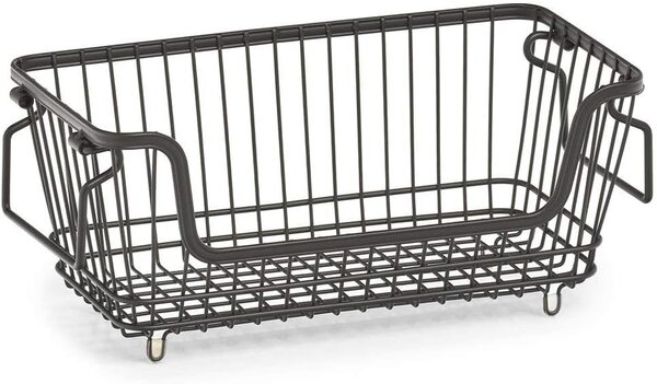 Zeller Present Stohovatelný kovový koš, organizér, s rukojeti, černý BASKET, 32x16,5x14,5